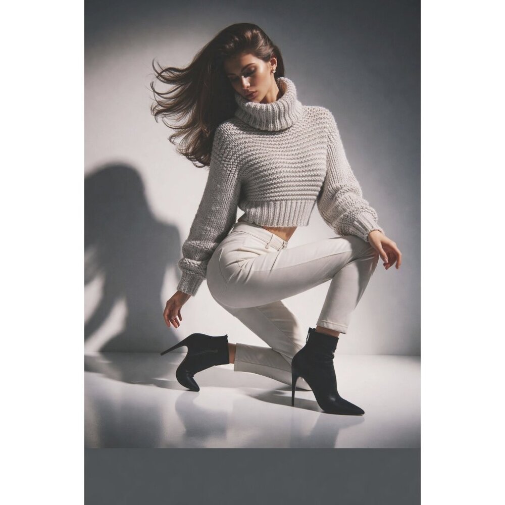 LUSH Small Oatmeal Chunky Turtleneck Sweater Cropped Textured Ribbed Cozier Warm